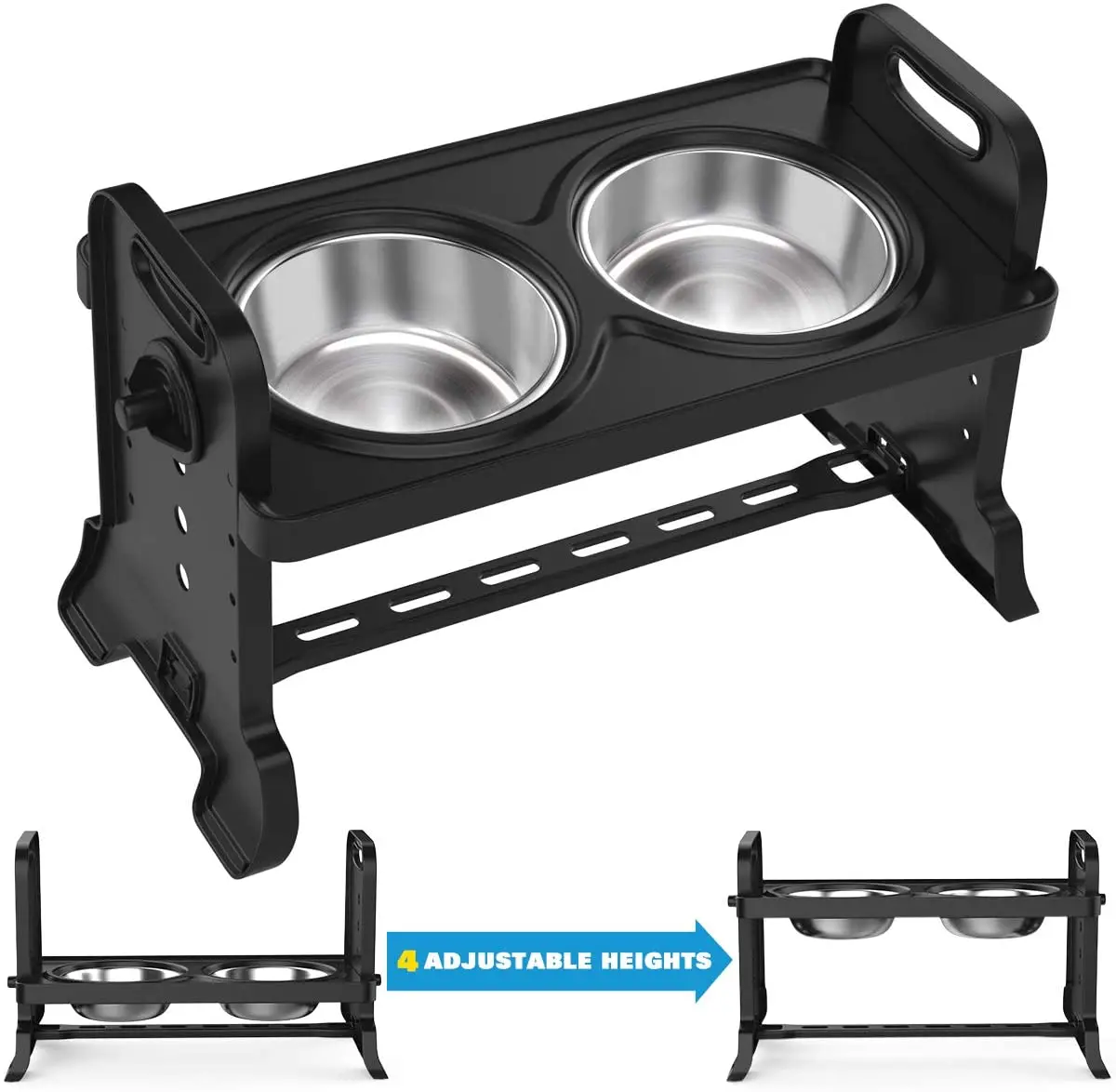 

PETruler Adjustable Elevated Dog Bowls, 4 Adjustable Heights Dog Cat Raised Stand Feeder with Double Stainless Steel Bowls