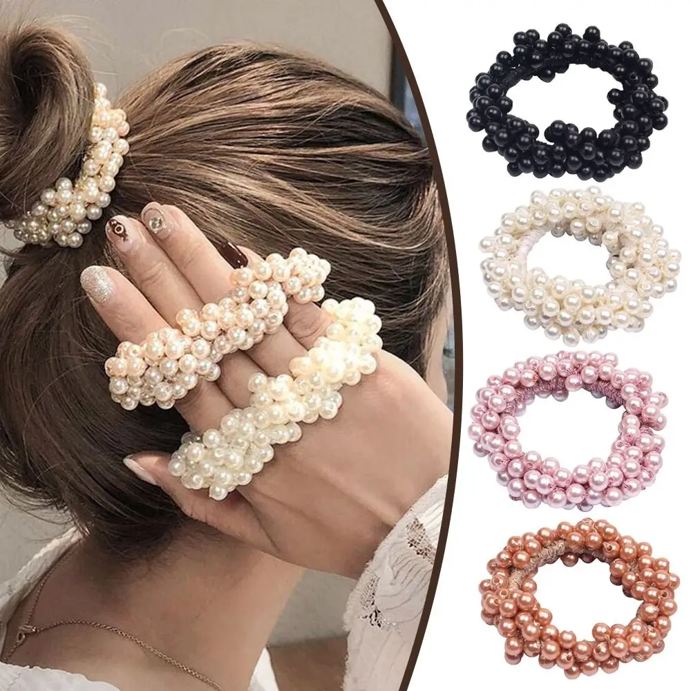 

5Pcs Sweet Head Rope Elastic Ladies Hair Ring Hair Band Headdress Pearl Hair Tie Rope