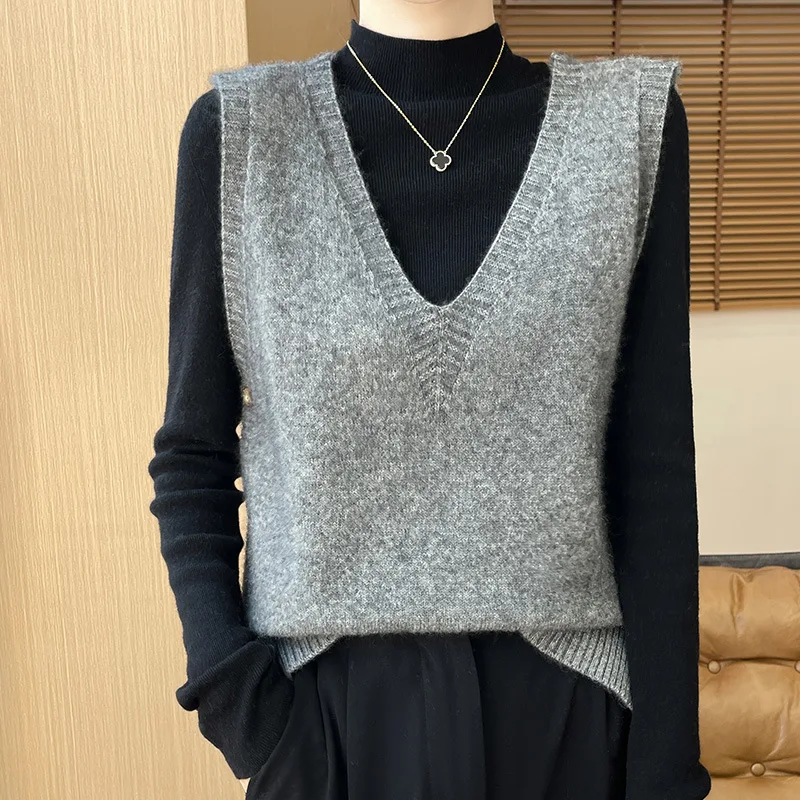 Осень-зима 2023 новый шерстяной цвет теплый жилет без рукавов модный женский
