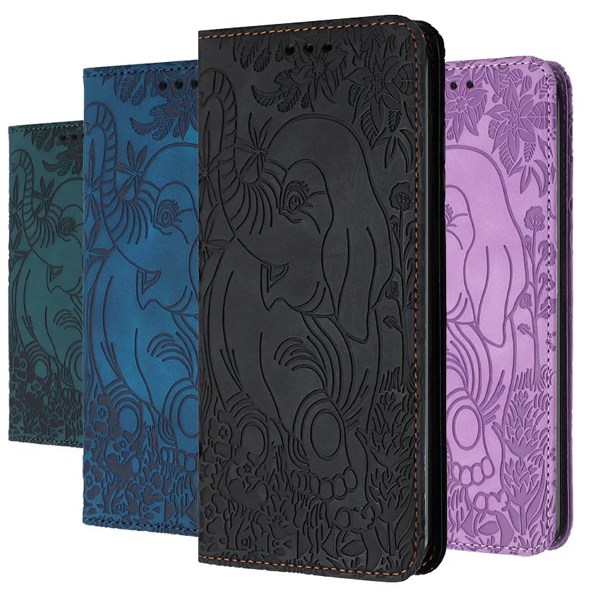 Винтажный кожаный флип-чехол на магните в виде слона для телефона Redmi Note 13 12 11 10 9 Pro