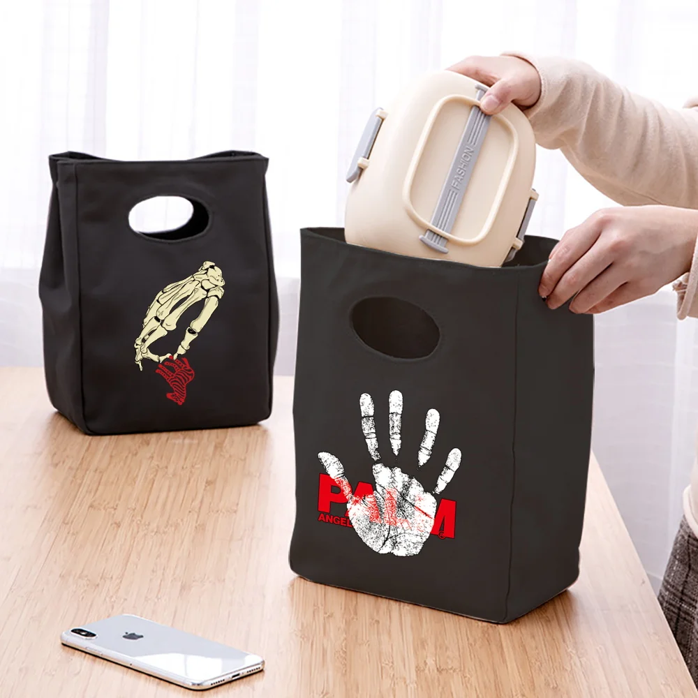 

Lunch Bag Cooler Tote Portable Hand Pattern Printed Thermal Cold Food Container School Picnic for Men Women Kids Travel Lunchbox