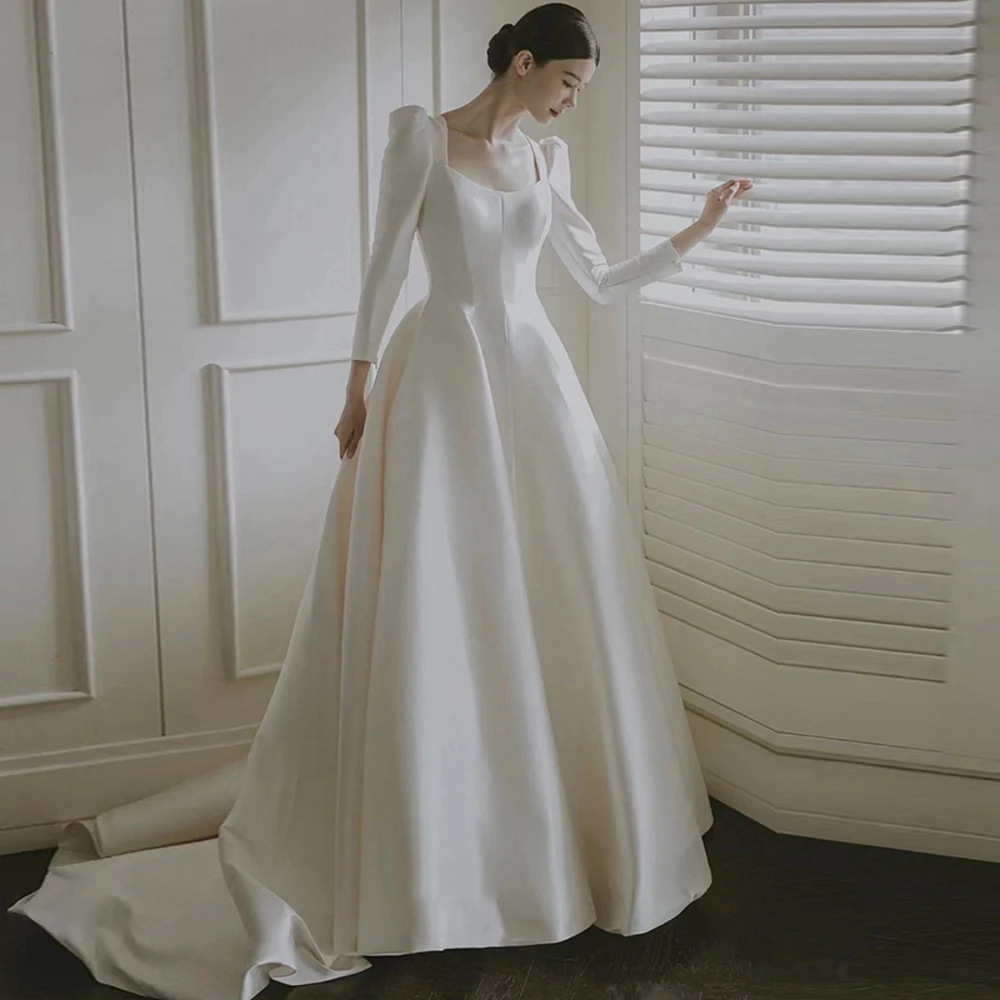 

Элегантные свадебные платья SONDR с квадратным вырезом, а-силуэта, с длинным рукавом, атласные платья для невесты цвета слоновой кости, женские свадебные платья