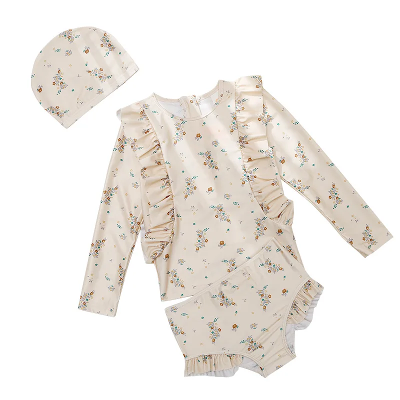 

Baby Swimsuit Cute Summer Infant Baby Girls Swimwear Flower Print Long Sleeve Ruffle Bathing Suit Children Beach Wear
