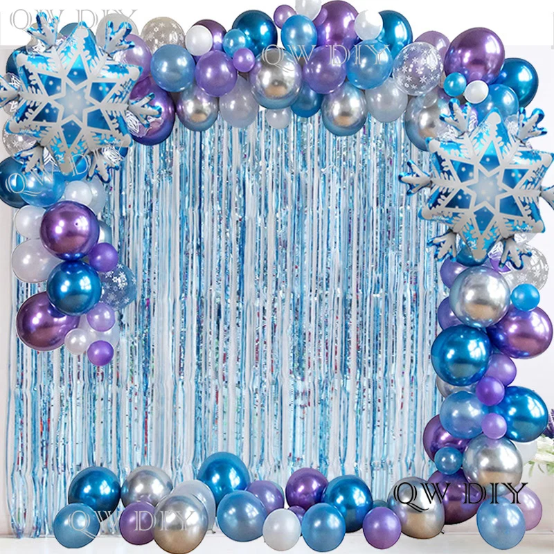 Pearlescent blue elsa frozen birthday garland snow queen Baby shower balloon girl snowflake ballon helium party decorations