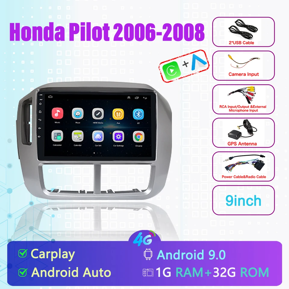 

Honda Pilot 2006-2008 with 9 inch Carplay Android Radio Capacitive Touch Screen for GPS Navigation Bluetooth car accessories
