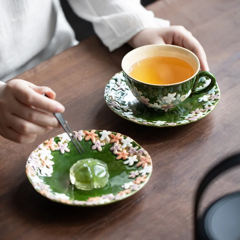 

Чашка для кофе, эспрессо, тарелка, цветок, винтажная Милая керамическая чашка и блюдце, маття, капучино, скандинавский силикара, посуда для напитков WK50DC