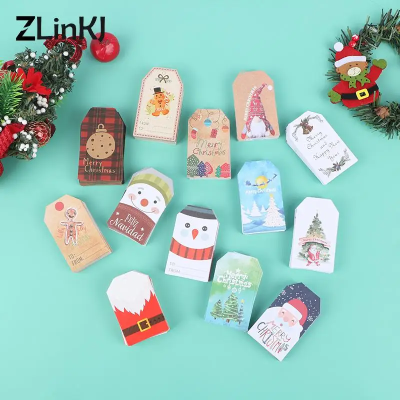 

50/100pcs Merry Christmas Paper Gift Tag Snowman Deer Santa Claus Paper Label Hang Tags Party DIY Decor Xmas Gift Wrapping Tags