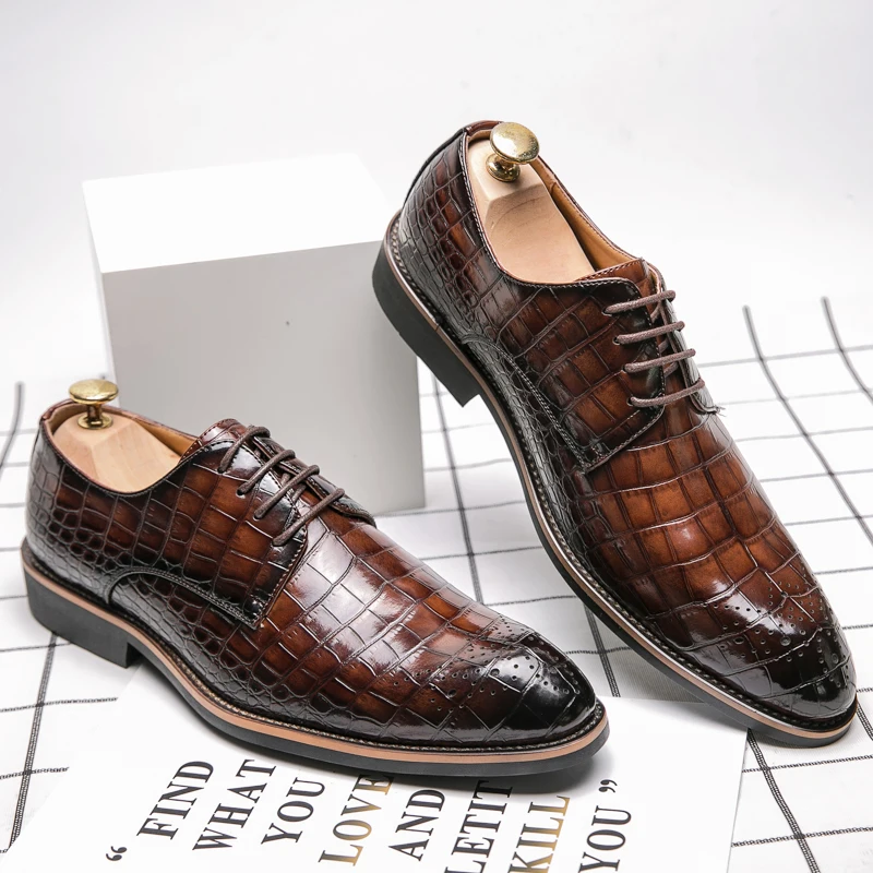 

Derby Men Shoes PU Solid Color Fashionable Round Head Low Heel Casual Classic Lace-up Office Party Business Dress Shoes