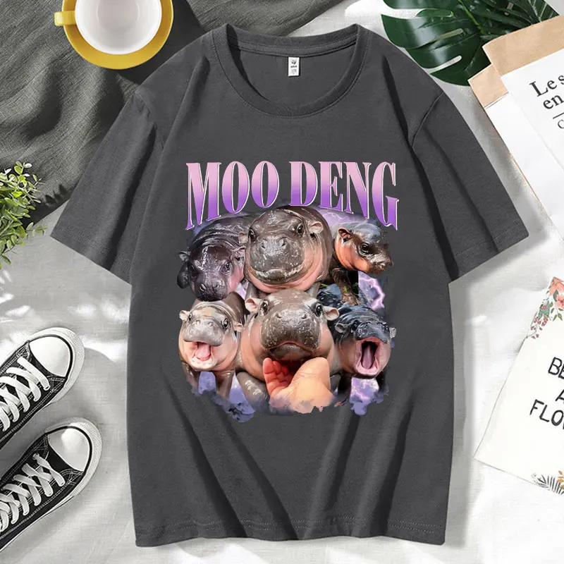 Забавный Moo-Deng Baby Pygmy Hippo Cute Zoo for Family Print T Shiirt мужская женская готическая модная