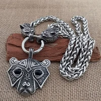 viking stainless steel wolf head keel chain necklace titanium steel bear head pendant necklace viking jewelry