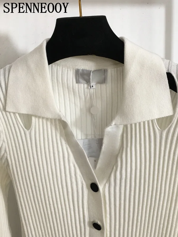 Женский Повседневный вязаный кардиган SPENNEOOY подиумный белый свитер с отложным