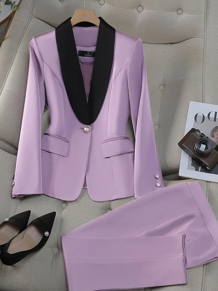 Офисный женский брючный костюм желтый красный фиолетовый абрикосовый деловой