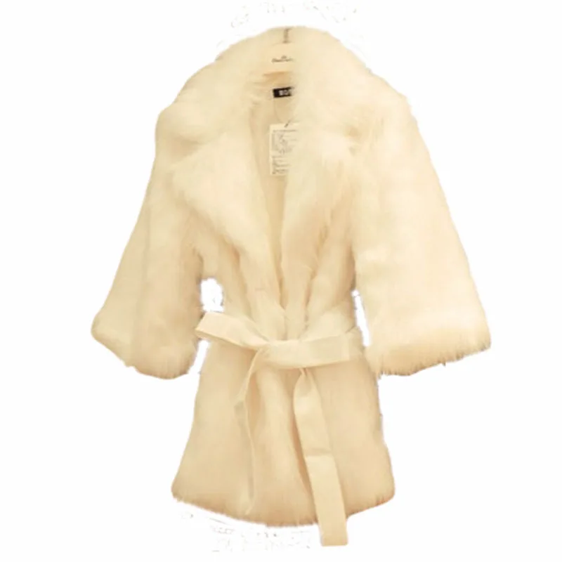 U-SWEAR Hot Fashion Winter Faux Fur Coat Women Luxury Long Jackets Coats with Belt Lapel Female Outwear Faux Fur Overcoat