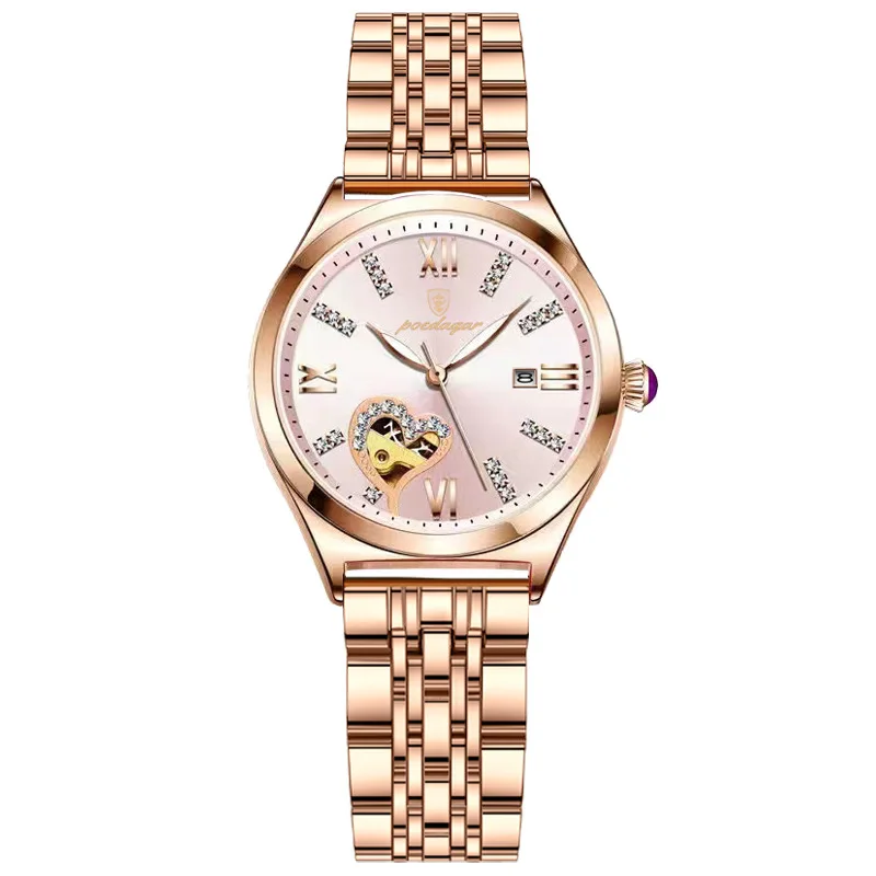 Popular waterproof luminous women's quartz watch calendar luminous wrist watch creative design romantic steel band watch