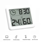 Цифровая метеостанция, ультратонкий Термометр-Гигрометр 3 в 1 с ЖК дисплеем, измеритель влажности и температуры в помещении, с часами