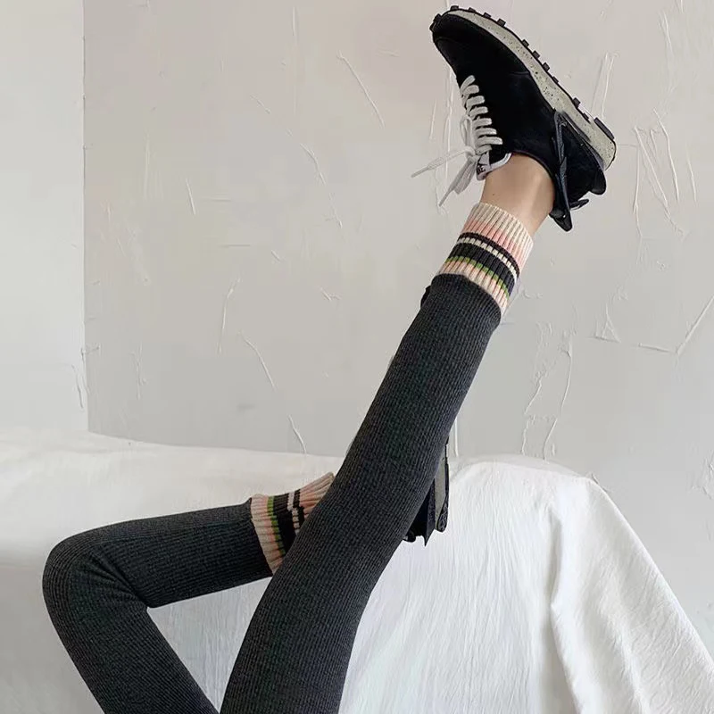 Leggings Women 2023 Autumn Ribbed Fashion Slim High Waist Elastic  Soft Sexy Leggings  Outer Wear Casual Pants Free Shipping
