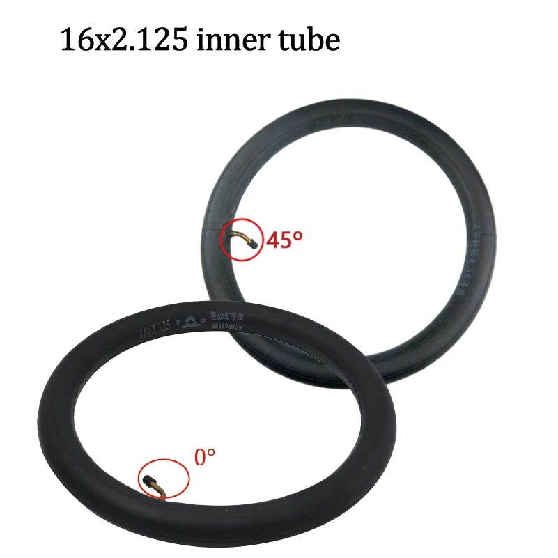 

Inner Tube 16 x 2.125 with a Bent Angle Valve Stem fits many gas electric scooters and e-Bike 16x2.125 good quality