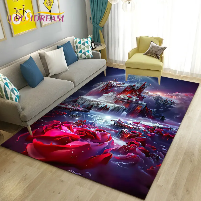 

3D Beautiful Dream Magic Castle Scenery Area Rug,Carpet Rug for Living Room Bedroom Sofa Doormat Decor,Child Non-slip Floor Mat