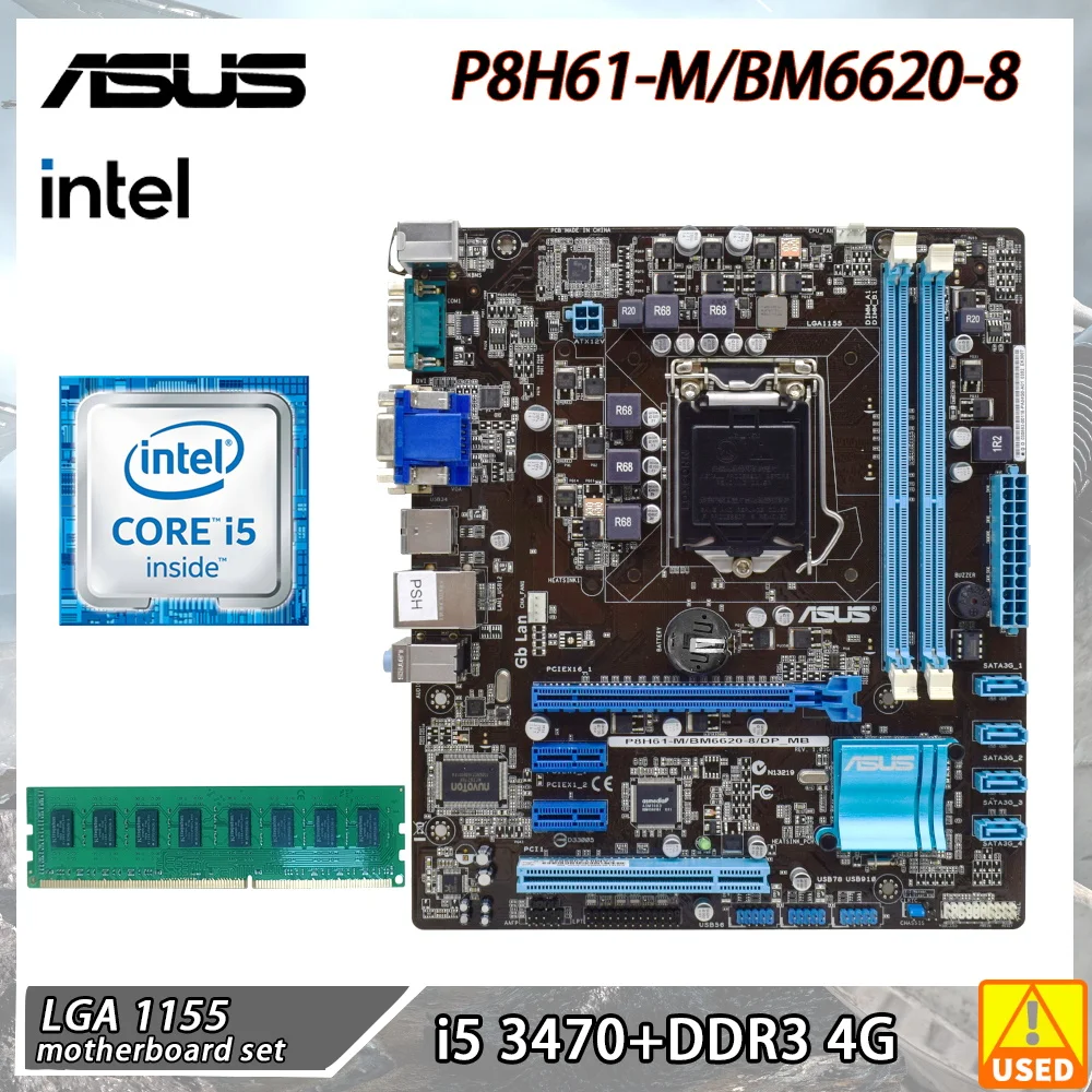 

ASUS P8H61-M/BM6620-8+i5 3470 Motherboard Kit DDR3 Intel H61 Support Core i3 i5 i7 Processor 16GB PCI-E X16 Micro ATX