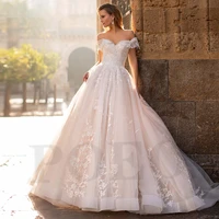 luxury vintage wedding dress exquisite appliques off the shoulder ruffled elegant lace up ball gown vestido de novia bride