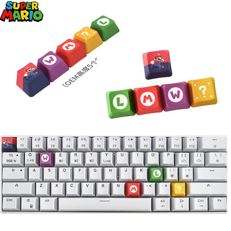 

5pcs Super Mario Bros Mechanical Keyboard Keycap Cartoon Colorful Keycaps Personalized Mario Keyboard for Boys Christmas Gifts