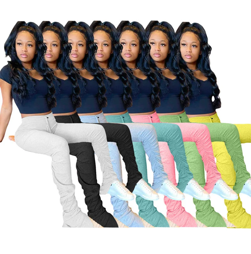 

2022 Spring Woman Color Sweatshirt Fabric Pleated Split Micro-flared pant