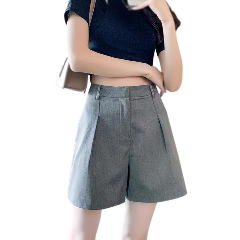 

Woman's Wide Leg Suit Shorts Loose Casual Shorts Solid Color Korean Style Vintage Female Shorts Summer Bottoms