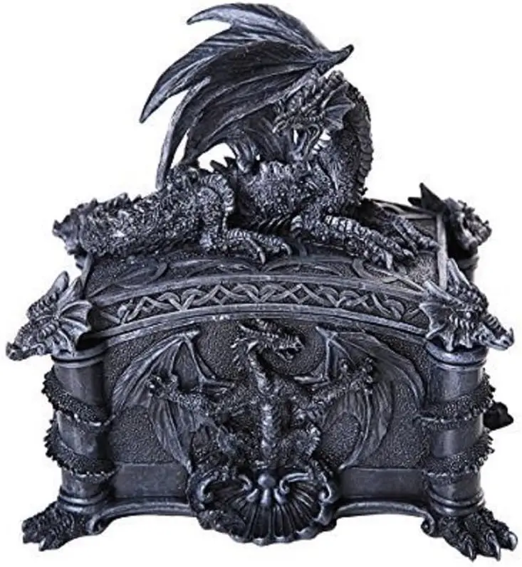 

Ferocious Dragon Lidded Trinket Jewelry Box Decorative Keepsake Box Rectangular 6.25 Inch L