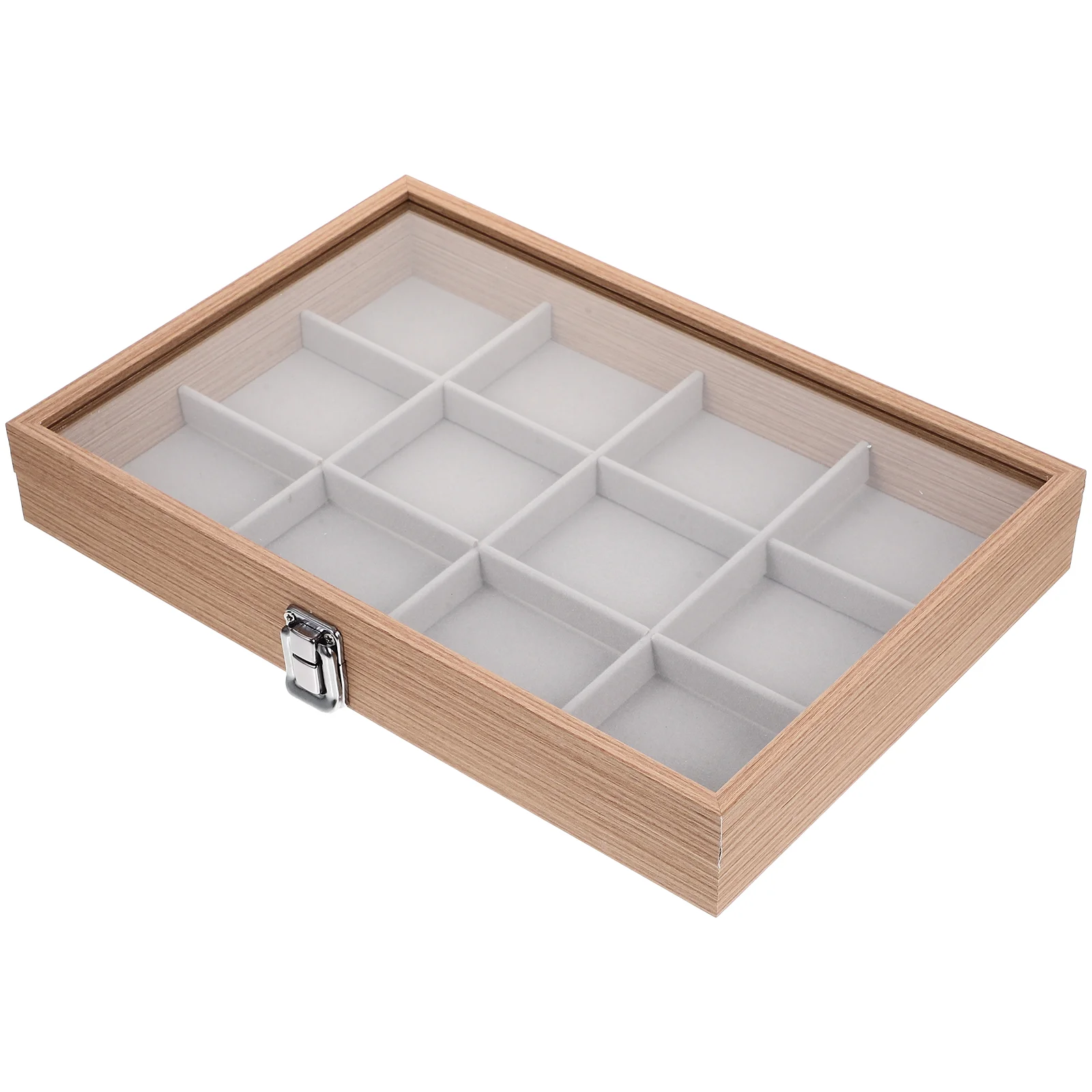 

Jewelry Tray Grid Organizer Box Earrings Storage Container Wooden Clear Lid Miss