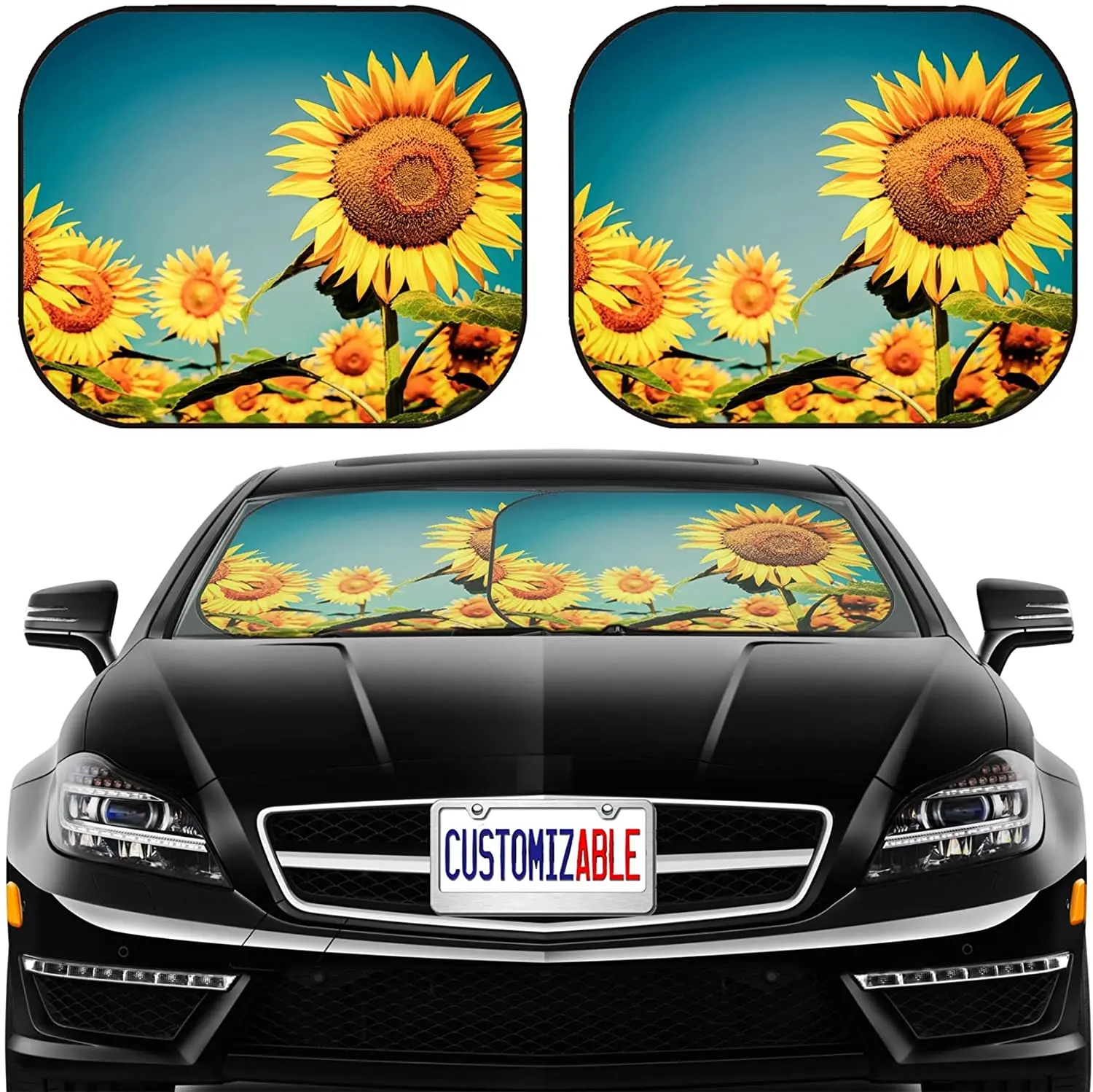 

Car Sun Shade Windshield Sunshade Universal Fit 2 Pack, Block Sun Glare, UV and Heat, Protect Car Interior,