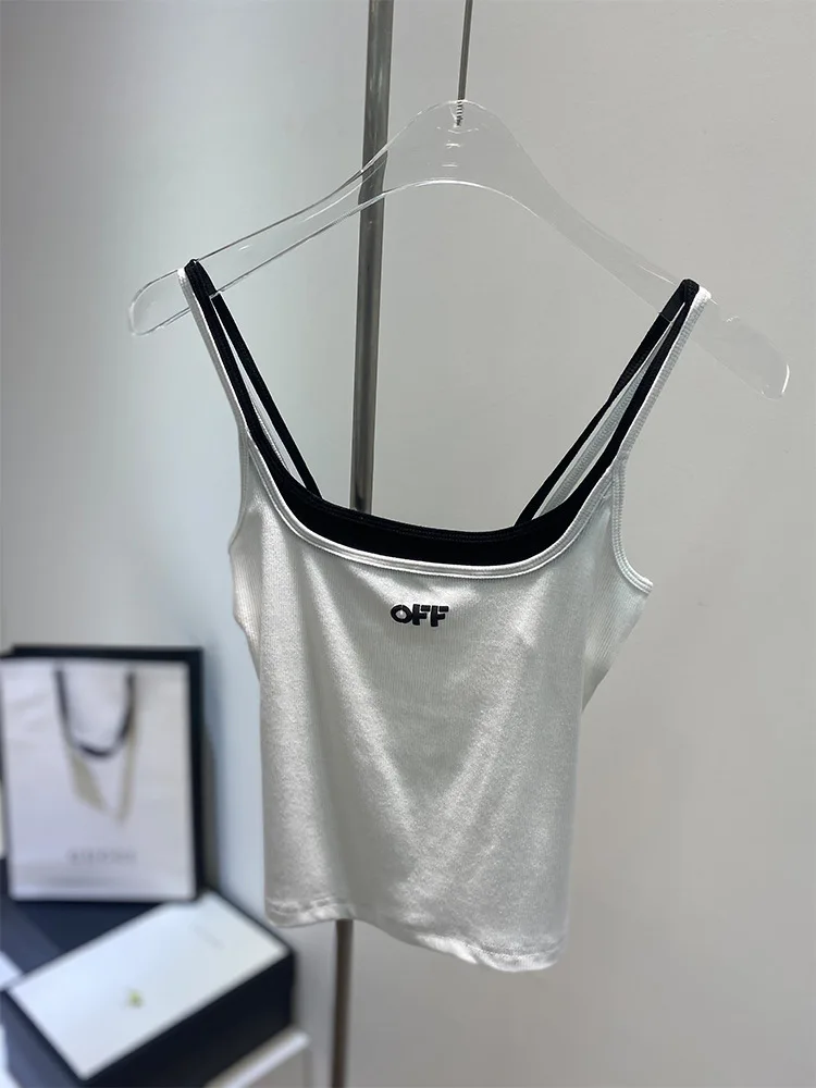 

Fashion Classic Trendy Luxury Design Spring/Summer Basic Fake Two-piece Letter Printing Thread Camisole Vest Tank Top Women