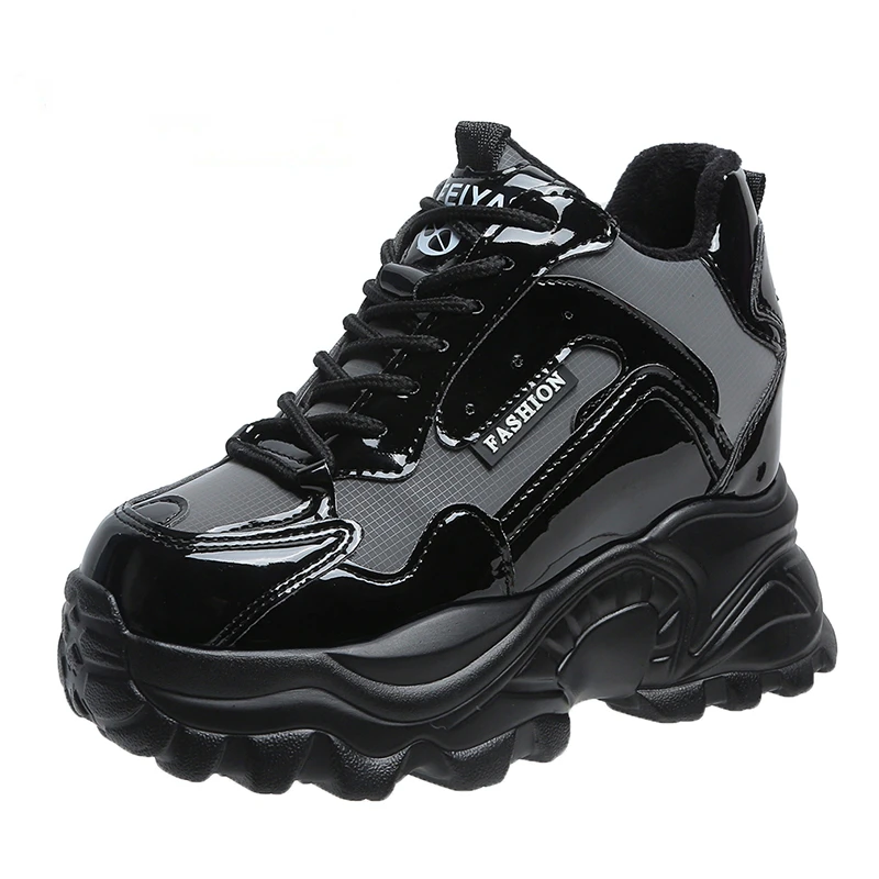 

Женские кожаные кроссовки на массивной подошве, повседневная обувь для тренировок, уличные теплые снегоступы на платформе, со скрытым кабл...