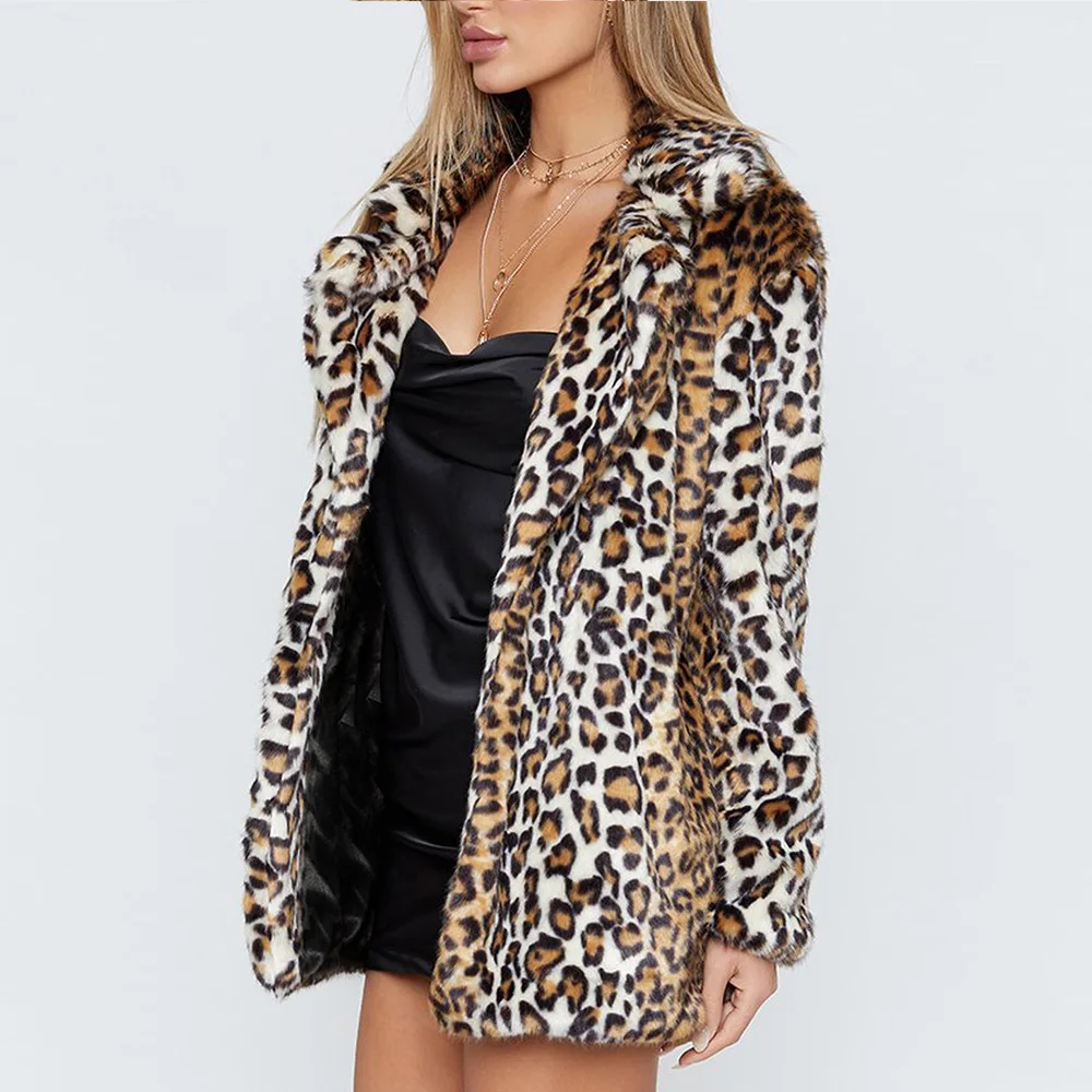 Women's Leather Fur Coat Fashion Leopard Print Faux Fur Coat Women's Artificial Fur Coat Women Faux Fur Coat