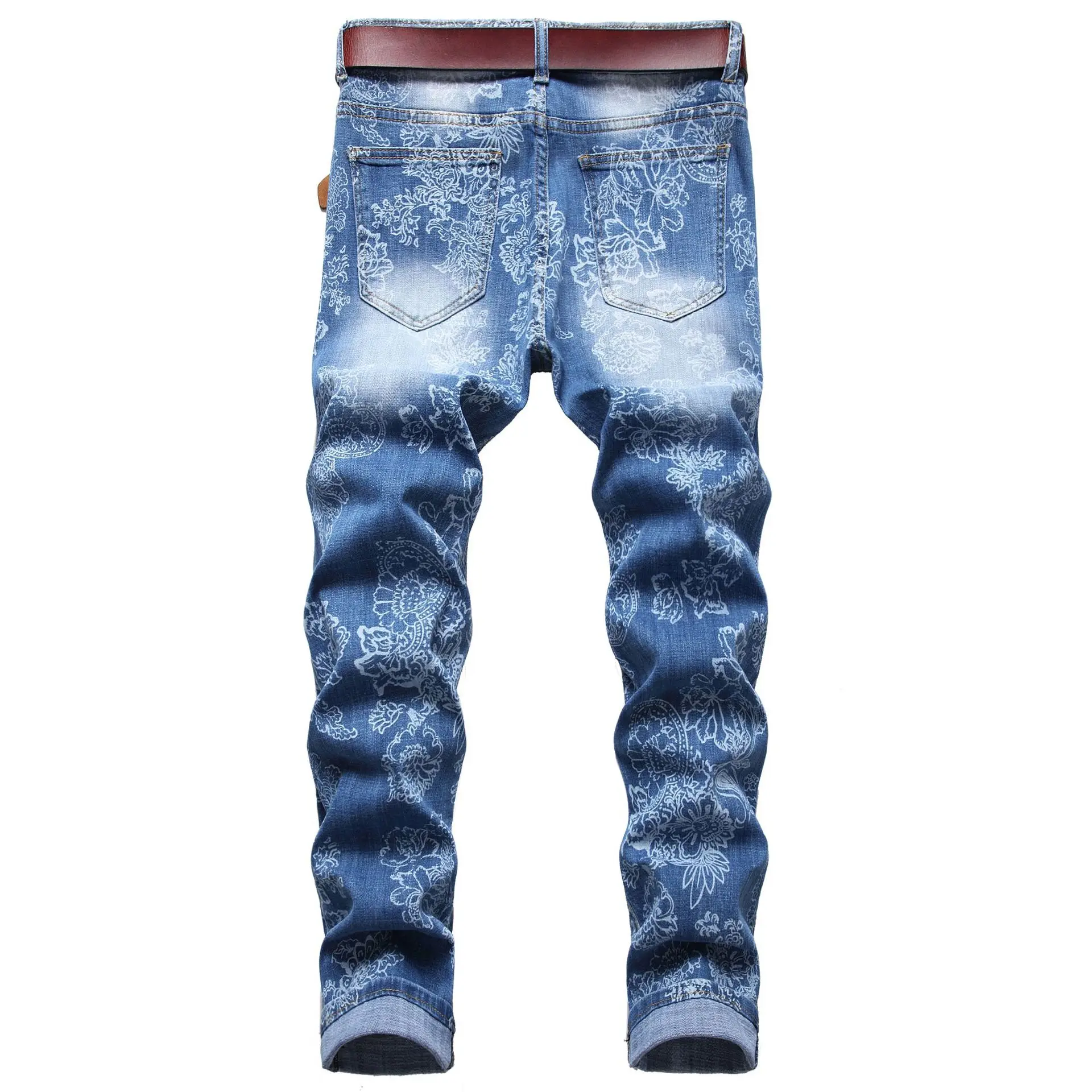 2023 Fashion Men's Print Jeans Blue Slim Straight Pants High Quality Men Clothing Streetwear Y2K Jeans Men New