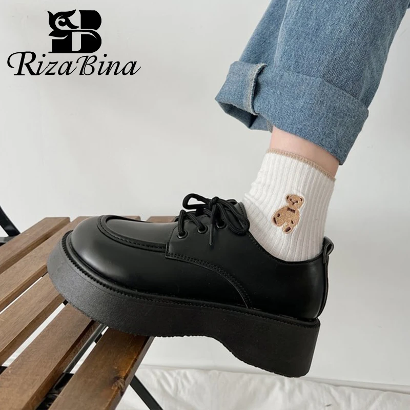 

RIZABINA 2022 New Ladies Pumps Lace Up Thick Bottom Chunky Ins Fashion Shoes For Women Daily Club Footwear Size 35-39