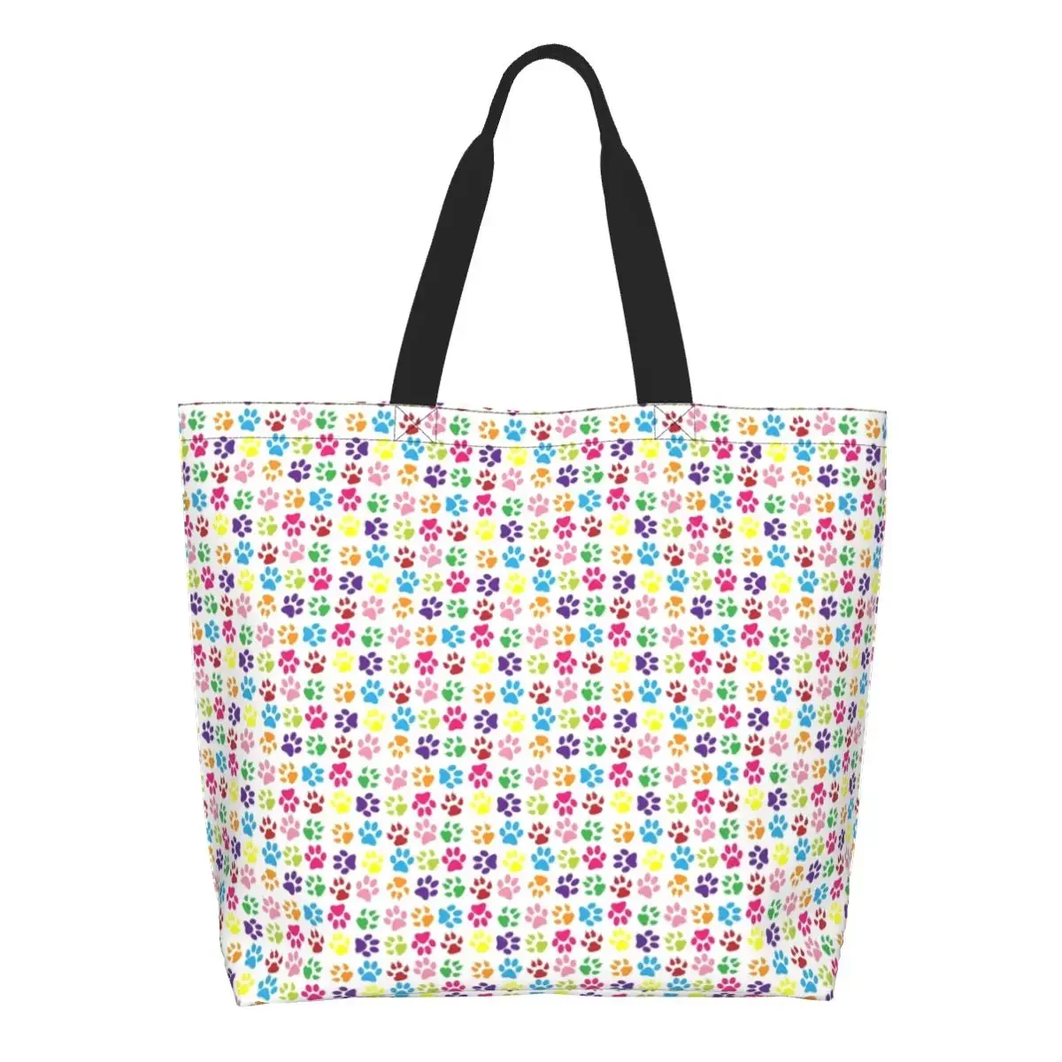 

Fashion Rainbow Paw Print Pattern Cute Shopping Tote Bag Recycling Pretty Pet Groceries Canvas Shoulder Shopper Bag