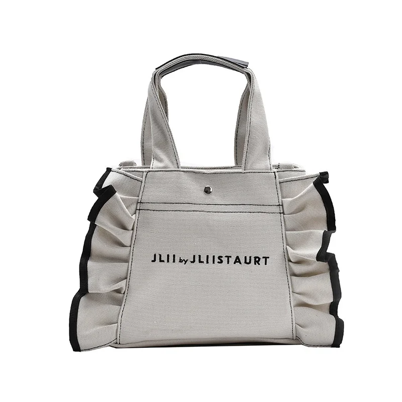 

2023 Fashion Ruffles Women Shoulder Bag Basket Female Korea Casual Canvas Bag Large Capacity Shopping Handbag Top-handle Bags