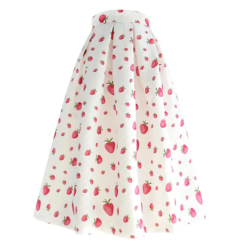 Spring Summer Strawberry Printed Jacquard Ball Gown Skirts Women High Waist Party Umbrella