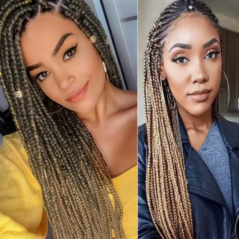 

Full Lace Wig Synthetic Wigs for Women African American Ombre brown Box Braid Cosplay30-34 Inch Braided Wig Perruque