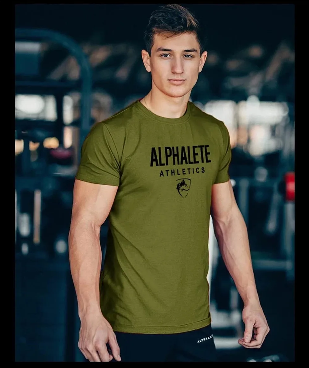 

Мужская футболка для бодибилдинга ALPHALETE, повседневная хлопковая футболка для тренировок, Повседневная Уличная одежда, 2023