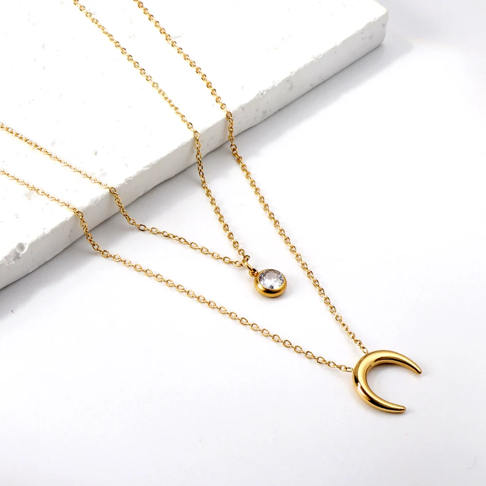  Double Layers Link Chain Necklace CZ Moon Star Pendant Necklaces For Women Fashion Temperament Jewelry Choker Wholesales