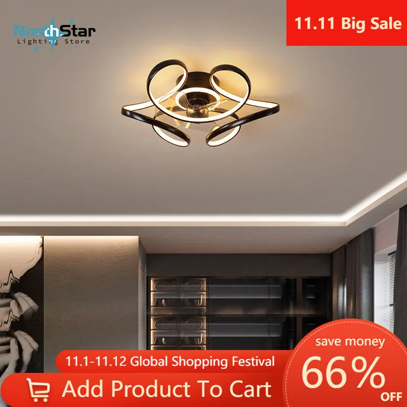 

Nordic Bedroom Decor Black/White/Gold Led Ceiling Fan Lamp Dining Room Ceiling Fans With Lights Remote Control For Living Room