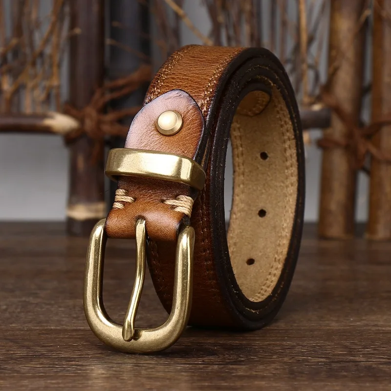2.8CM Genuine Leather Belt For Women High Quality Copper Buckle Jeans Cowskin Casual Belt Cowboy Waistband Lady Fashion Designer
