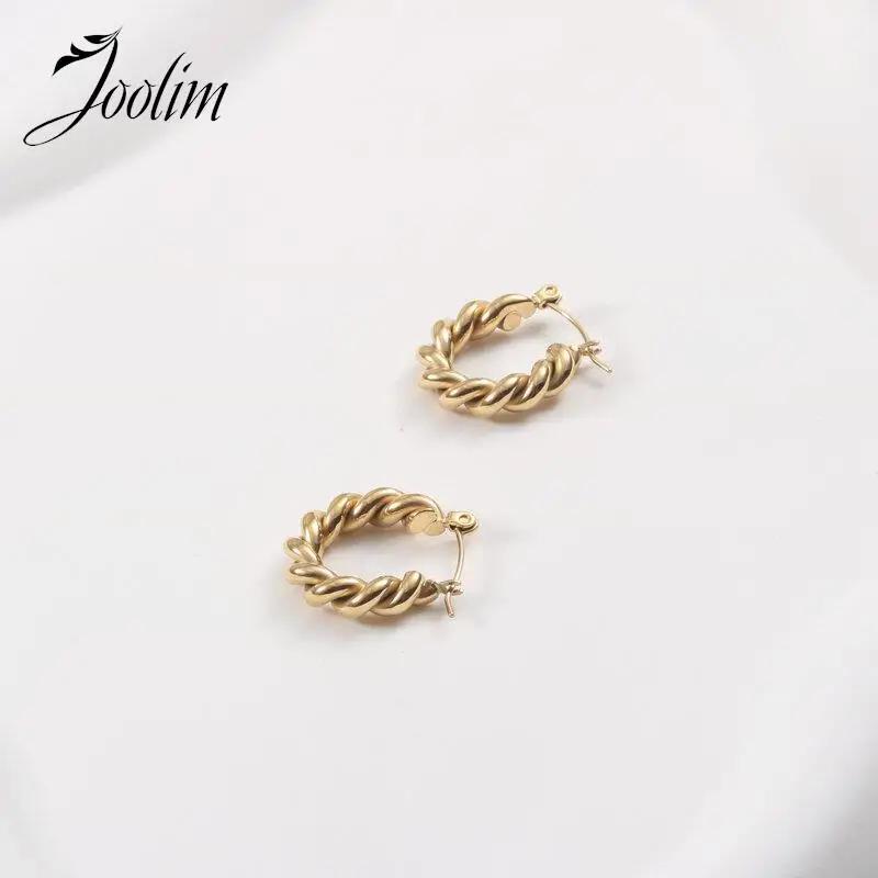 

Joolim High End PVD Plated No Fade Boho Classic Vintage Twisted Rope Hoop Earring For Women Stainless Steel Jewelry Wholesale