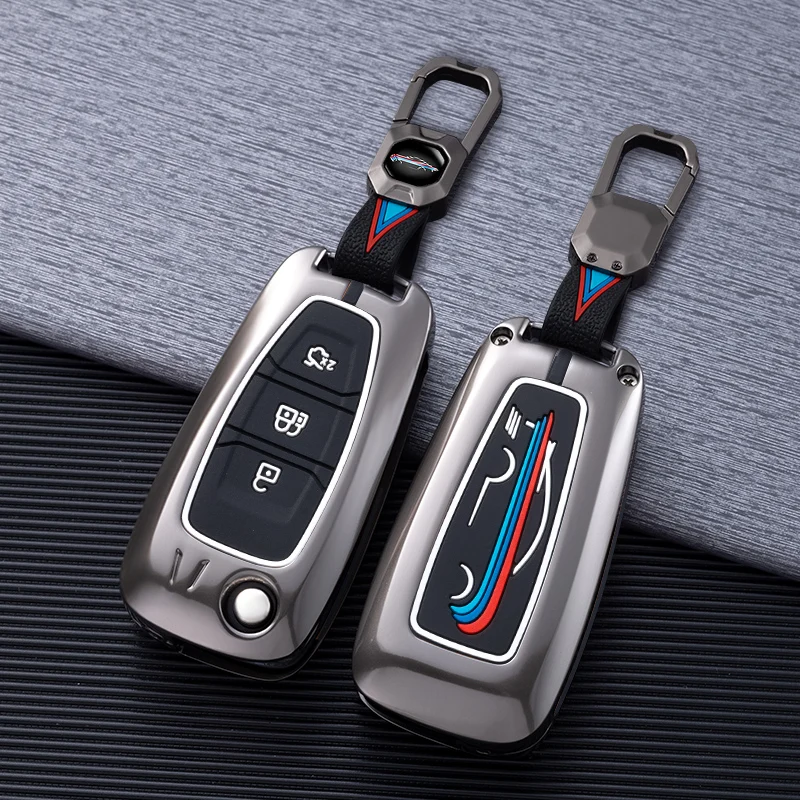 

Zinc Alloy Car Remote Key Case Cover Shell Fob For Ford Focus 3 MK3 ST RS Ecosport Kuga Car Key Bags Keychain Protect Set
