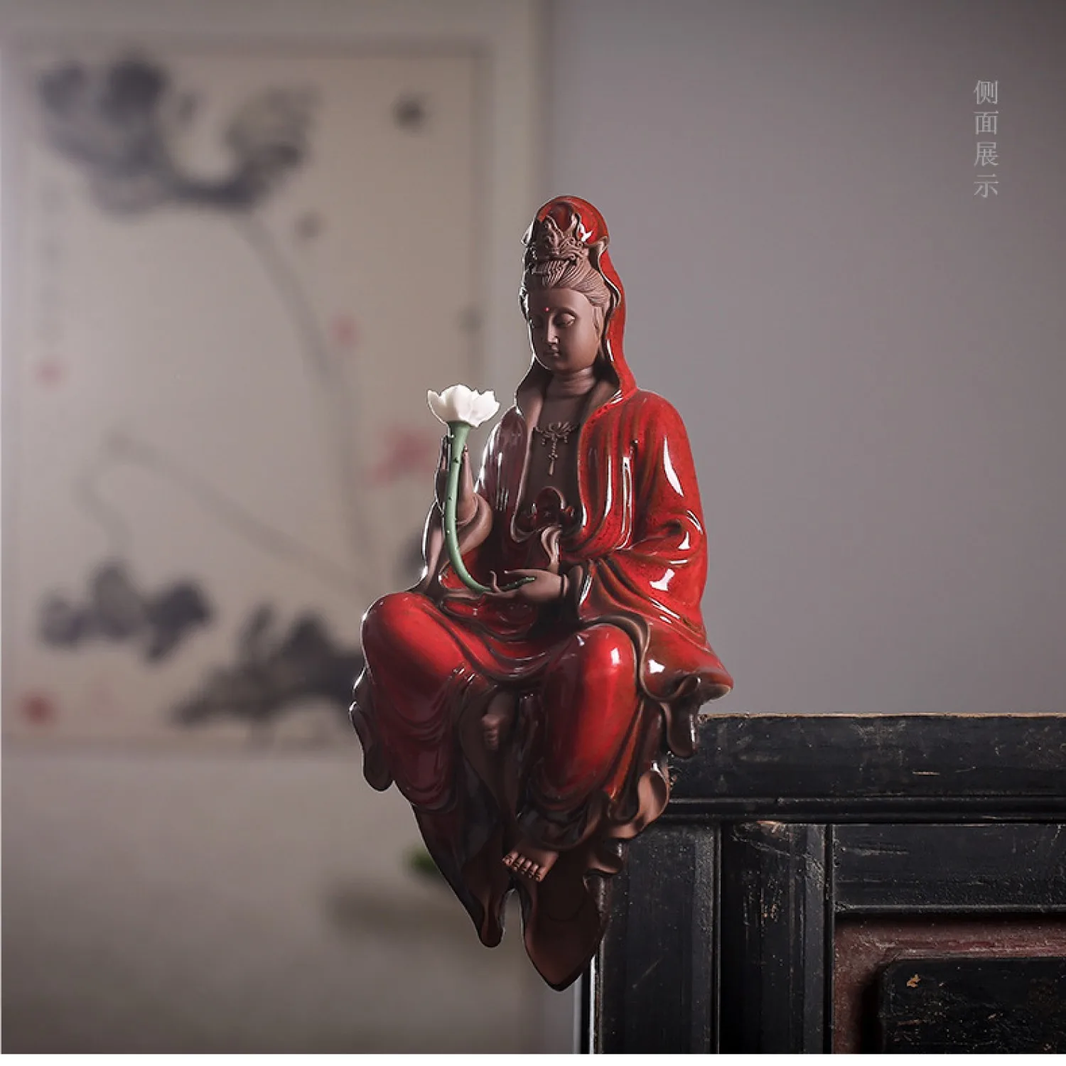 Фото Курильница Guanyin для благовоний со светодиодсветильник кой, керамическая подставка для благовоний в стиле ретро, дзен, орнамент, курильница Бодхисаттва для дома №2