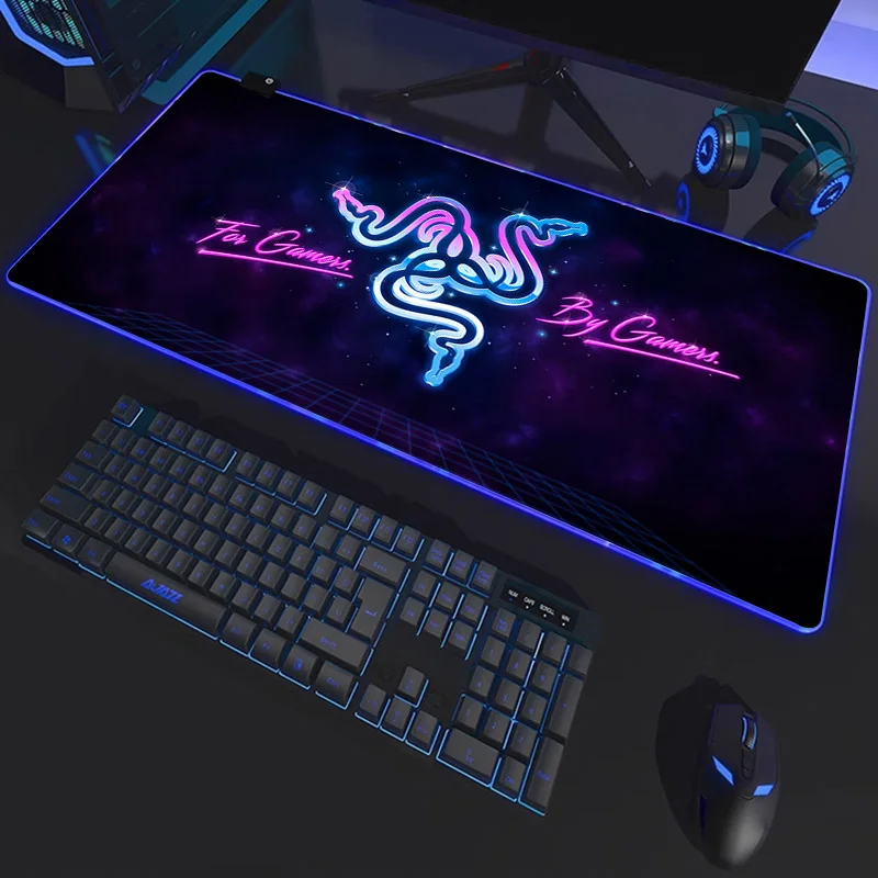 

Большой коврик для мыши RGB на заказ, HD, Razer, клавиатура, Настольный коврик XXL, офисный мягкий натуральный каучук, Противоскользящий коврик для рабочего стола, светодиодный, коврик для мыши