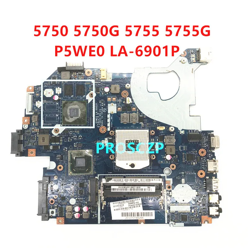 Mainboard For ACER Aspire 5750 5750G 5755 5755G Laptop Motherboard P5WE0 LA-6901P PGA989 HM65 GT520M DDR3 100% Fully Tested Good