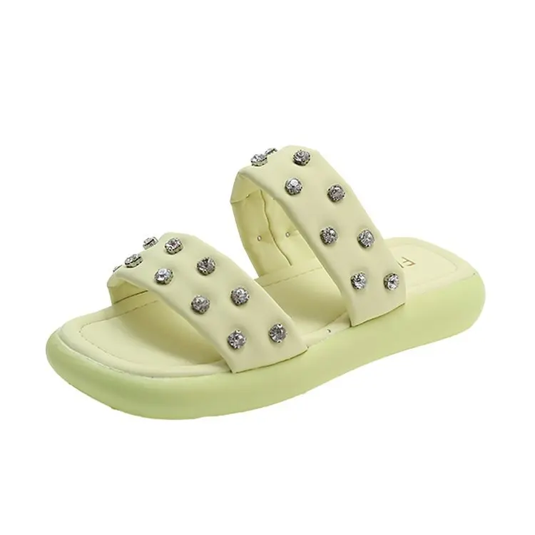 Rhinestone Thick-soled Sandals and Slippers Summer New Soft-soled Casual All-match Outer Wear One-word slippers