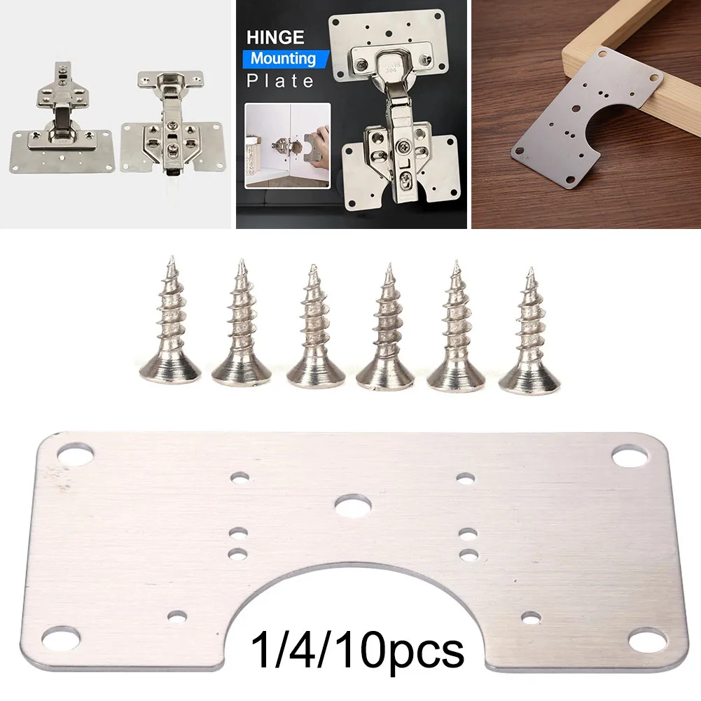 

1/4/10Pcs Stainless Steel Hinge Fixing Plate Cabinet Door Repair Installer Kitchen Furniture Hardware Cupboard Repair Mount Tool